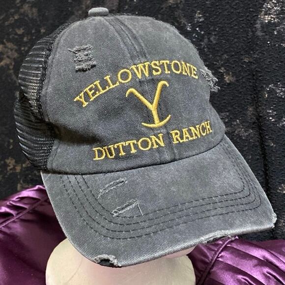 YELLOWSTONE DUTTON RANCH Cap Hat Mesh Back Embroidered Distressed Adjustable - Picture 1 of 10